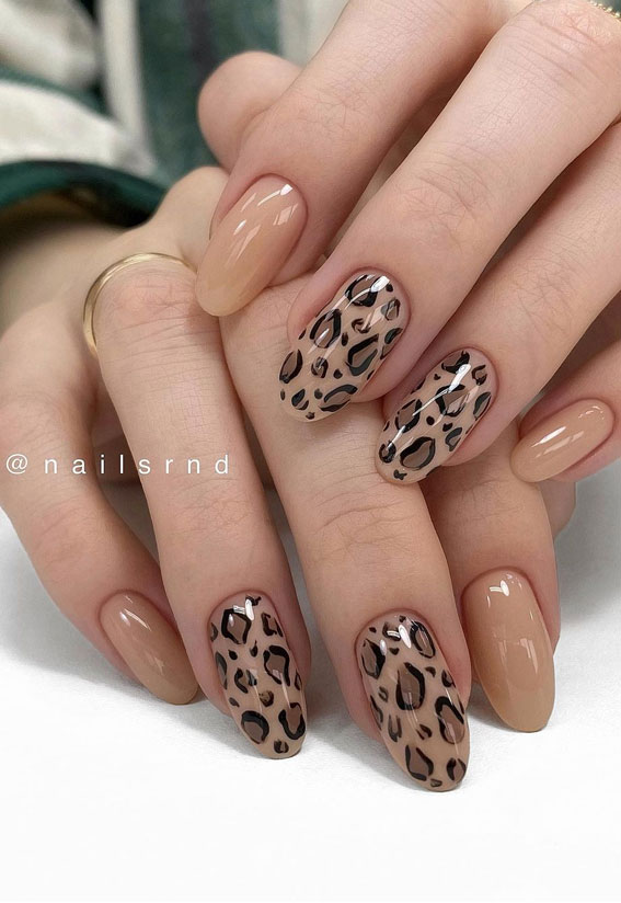 Most Beautiful Nail Designs You Will Love To wear In 2021 : Nude and Cheetah Nails