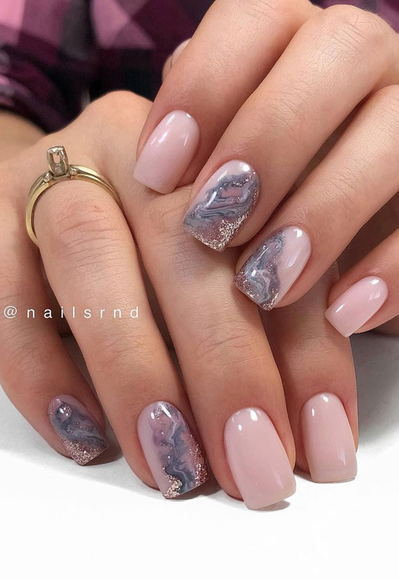 Most Beautiful Nail Designs You Will Love To wear In 2021 : Blush pink nails with marble effect