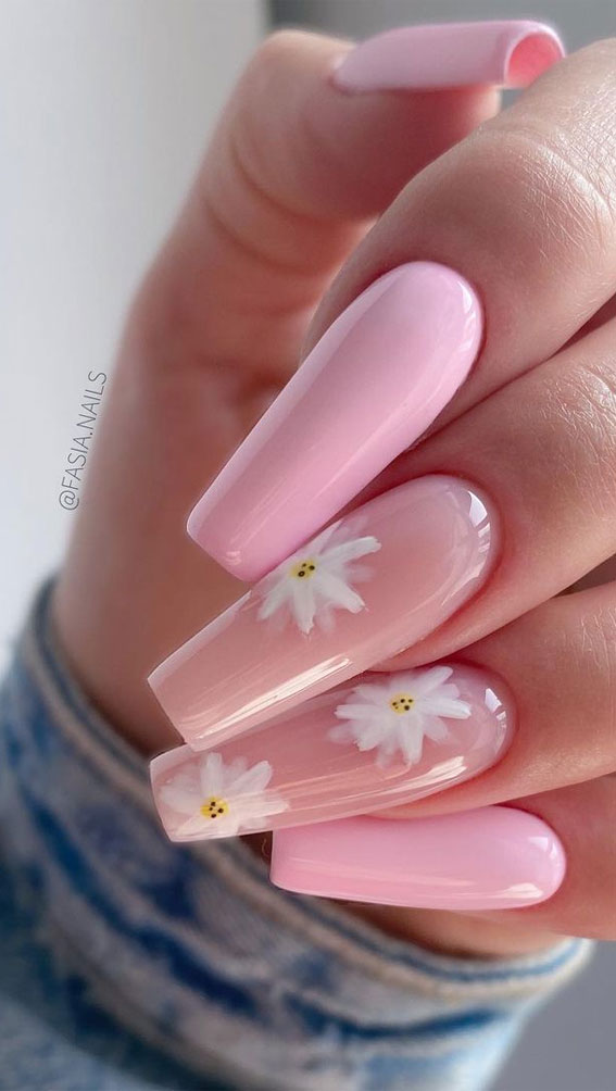 pink nails, coffin nail art designs, acrylic nails, pink floral nails