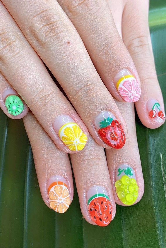 fun nails, fruity nails, summer nails, fruity nail art designs