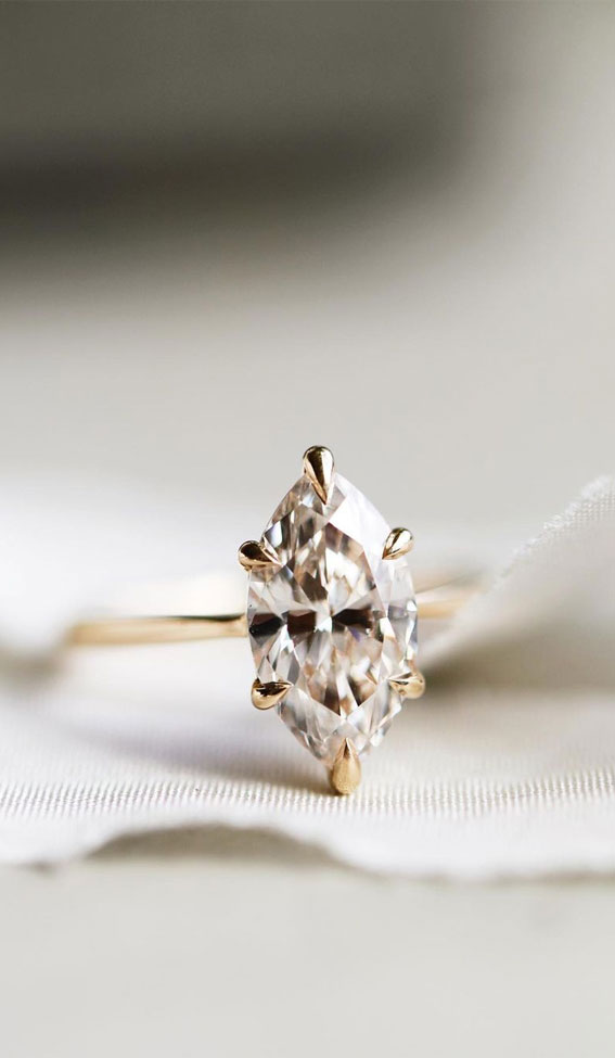 Utterly Beautiful Engagement Rings You’ll Want To Own : Marquise Diamond in 14k gold