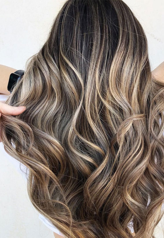 ribbon blonde, dark caramel hair with highlights, brown hair color ideas, chocolate toffee, chocolate truffle hair with blonde, brown hair with highlights, brown hair , brunette hair, brown hair color ideas, brunette balayage, hair color, fall hair color ideas #fallhaircolor #haircolor #balayage