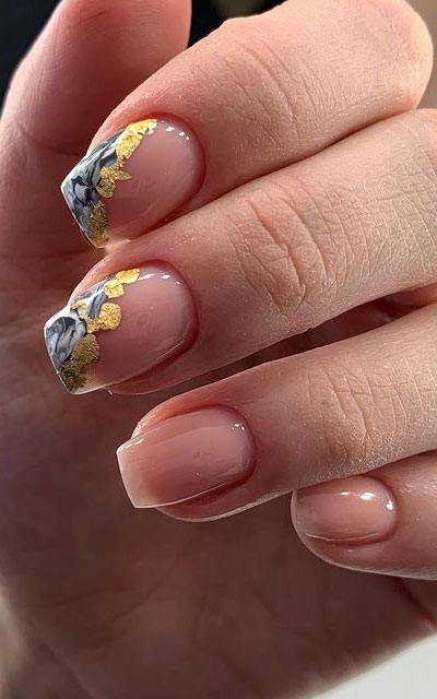 Most Beautiful Nail Designs You Will Love To wear In 2021 : Half blue marble