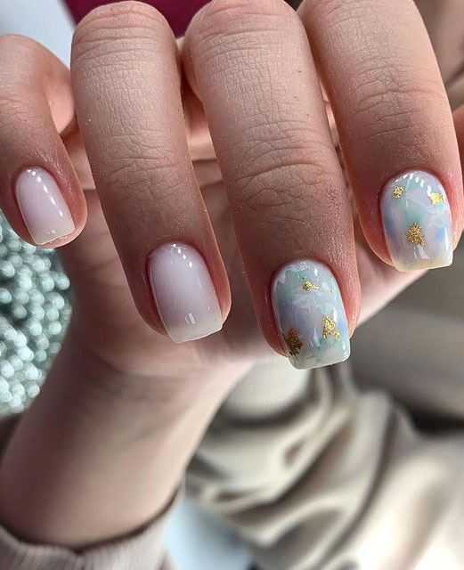 Most Beautiful Nail Designs You Will Love To wear In 2021 : Subtle marble mint nails