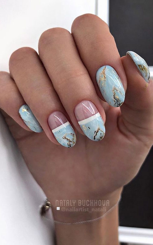These Will Be the Most Popular Nail Art Designs of 2021 :  Baby Blue Marble Nails