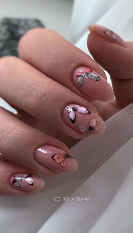 butterfly nails, butterfly nail art, butterfly nails pink, spring nail art , summer nails art, summer nails