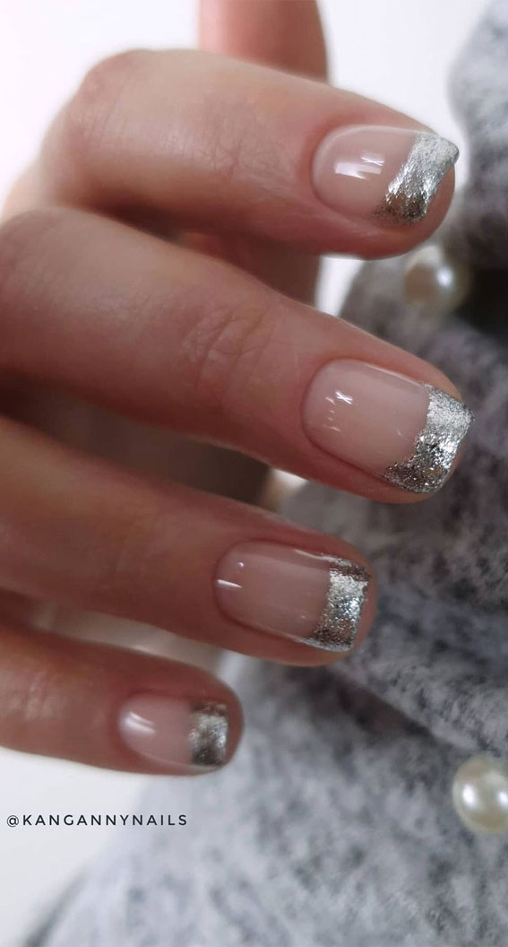 nude nails, french nail tips, french tip nails, glitter french nails, french nails glitter, silver glitter nails, french glitter tips