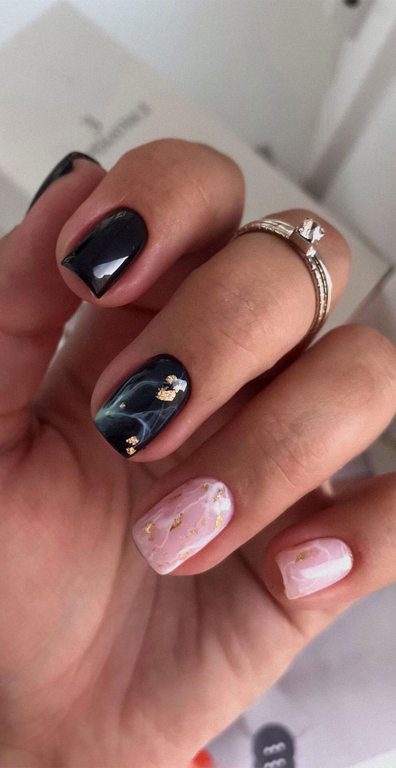 These Will Be the Most Popular Nail Art Designs of 2021 : Black and pink marble nails