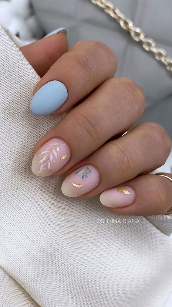 These Will Be the Most Popular Nail Art Designs of 2021 : Baby blue and floral nail design