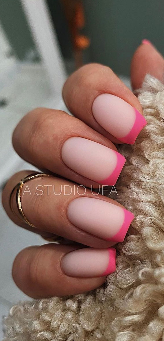  french manicure with pink base, hot pink nails , bright pink french tips, hot pink french tip nails, hot pink french manicure, french manicure with hot pink, 