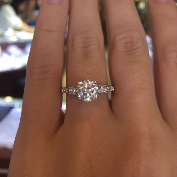 54 Popular Styles of Engagement Rings : Round Cut With Side Stones