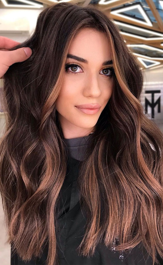 70 Hottest Brown Hair Colour Shades For Stunning Look : Dark Hair with  Toffee Highlights