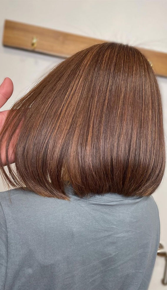 70 Hottest Brown Hair Colour Shades For Stunning Look : Light Chocolate Brown Bob Hair Idea