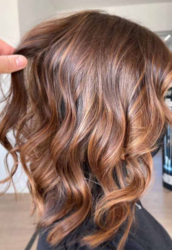 70 Hottest Brown Hair Colour Shades For Stunning Look : Caramel Brown Lob  Haircut