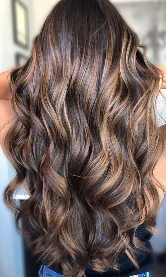 70 Hottest Brown Hair Colour Shades For Stunning Look : Full Ribboned Balayage