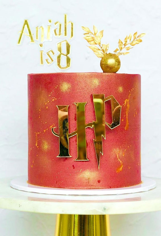 37 Best kids Birthday Cake Ideas : Gold & Red Harry Potter birthday cake
