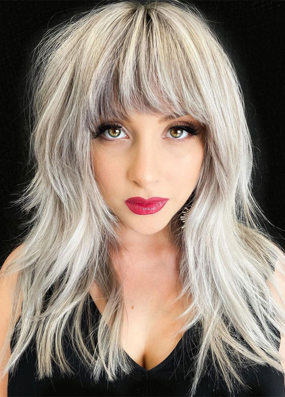 Best haircuts & Hairstyles To Try in 2021 : Blended Platinum with a Bang 