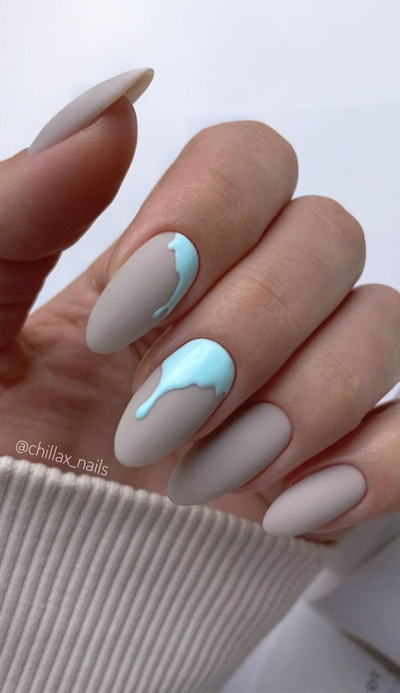 Summer Nail Designs You'll Probably Want To Wear : Blue colour dripping nail  art