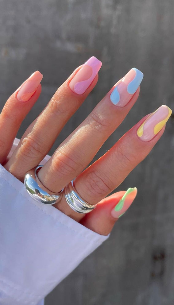 The Prettiest Summer Nail Designs We've Saved : Pastel Groovy Coffin Nails