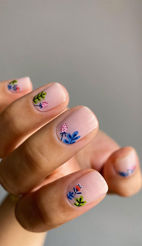 These Will Be the Most Popular Nail Art Designs of 2021 : Pretty hand painted flower nail art