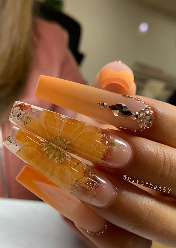 These Will Be the Most Popular Nail Art Designs of 2021 : Ombre yellow & flower glam nails