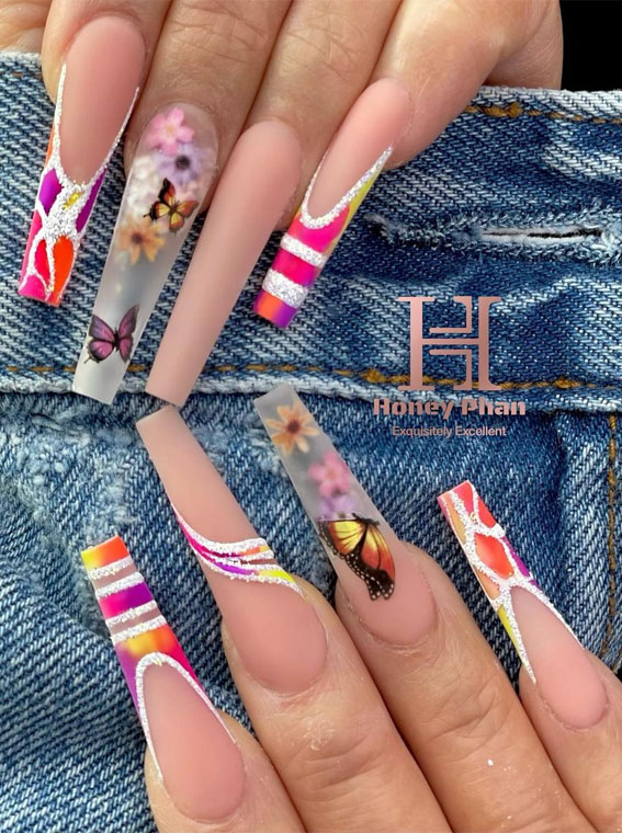These Will Be the Most Popular Nail Art Designs of 2021 : Mix and match hot  pink & butterfly nails