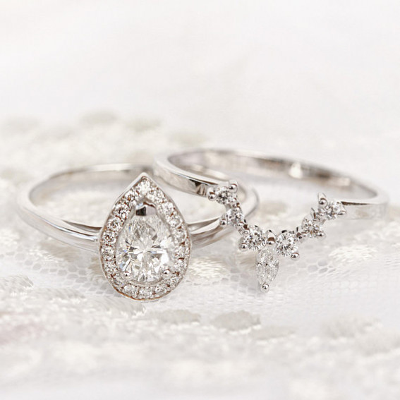 54 Popular Styles of Engagement Rings : Antique Pear Cut