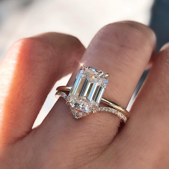 54 Popular Styles of Engagement Rings : Emerald Cut & wedding ring