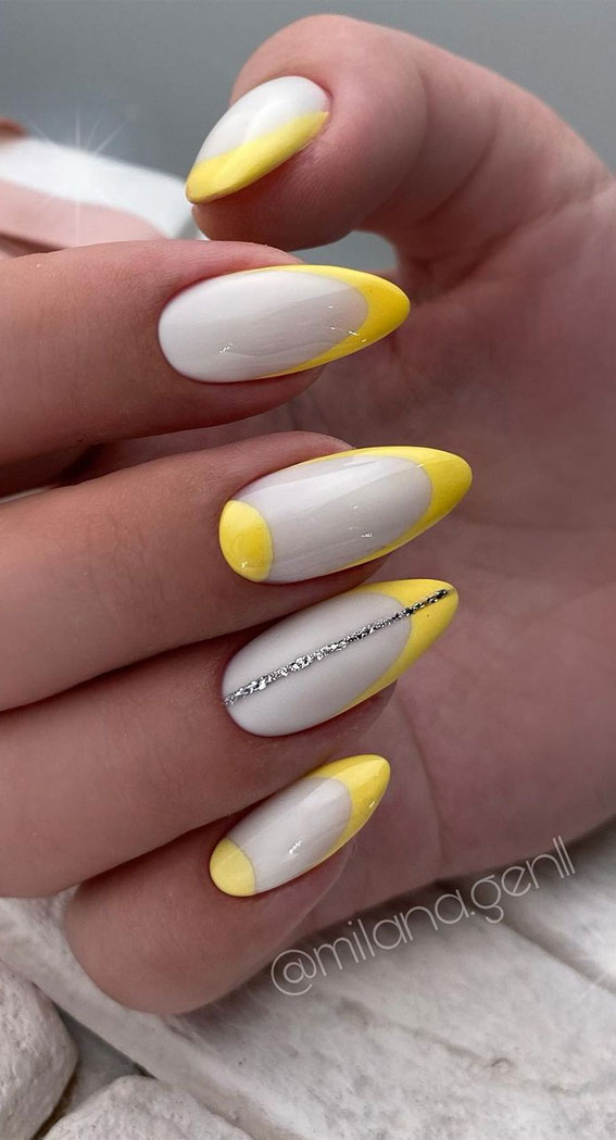 The Prettiest Summer Nail Designs We’ve Saved : Yellow half moon & French tips