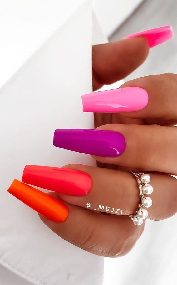 bright color nails, bright colour summer nails, different color nails, different color nails on each finger, cute summer nails, summer nail designs, summer nails, nail art designs, nail designs 2021, summer nails 2021 #nailart #naildesigns 