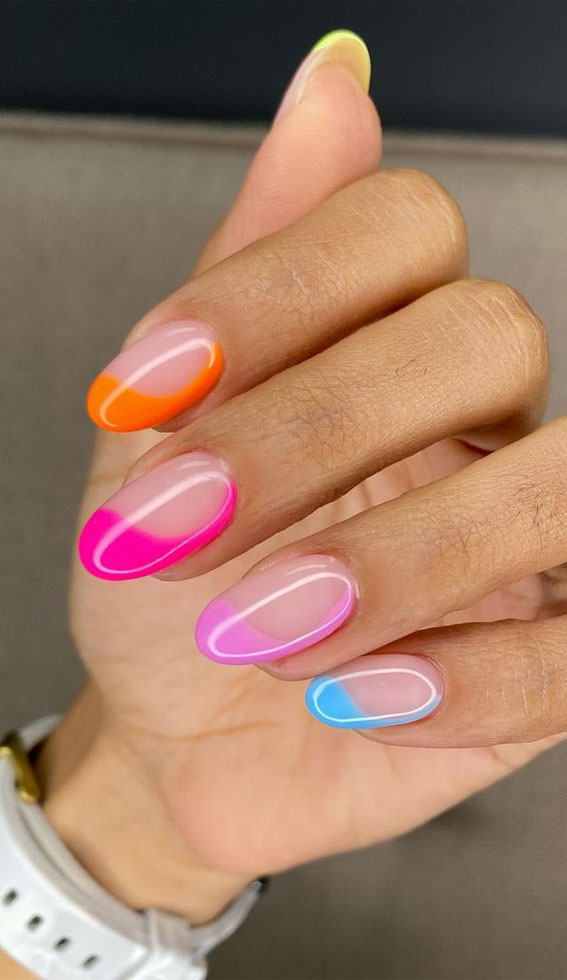 The Prettiest Summer Nail Designs We Ve Saved Bright Colour Irregular French Tip Nails