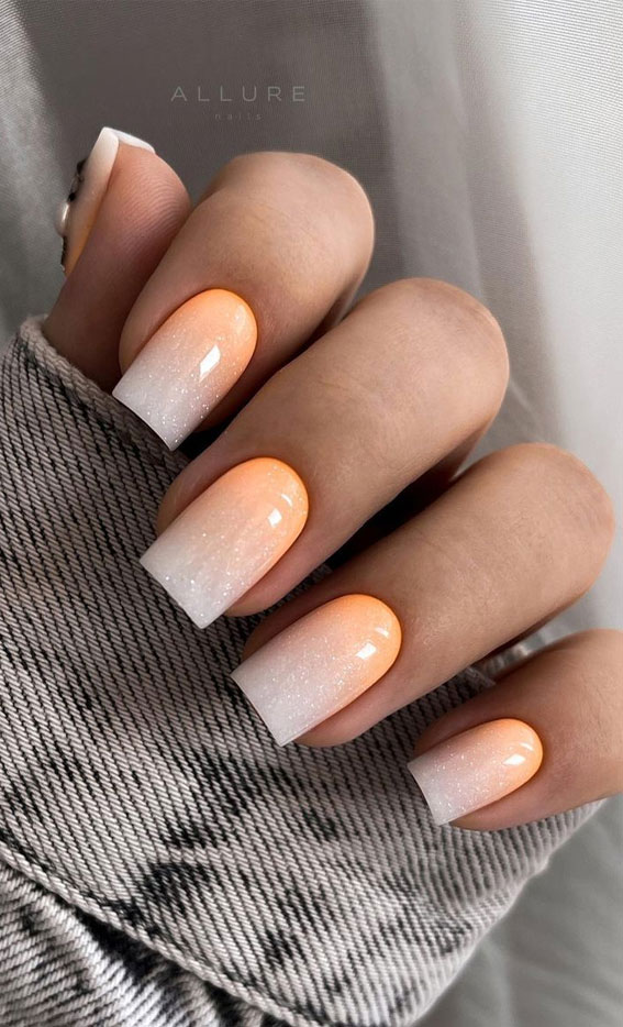 The Prettiest Summer Nail Designs We’ve Saved : Shimmery ombre orange nails