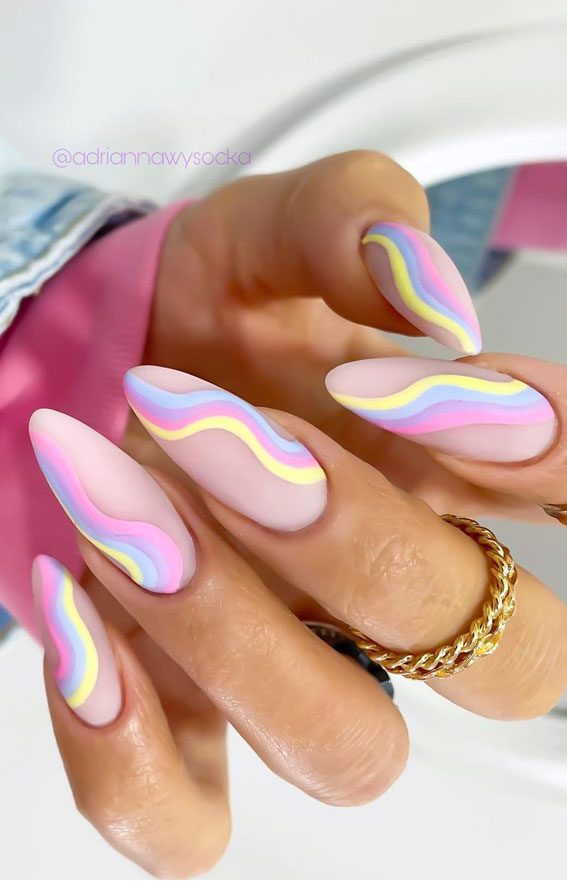 The Prettiest Summer Nail Designs We’ve Saved : Pastel Swirl Rainbow Long Nails
