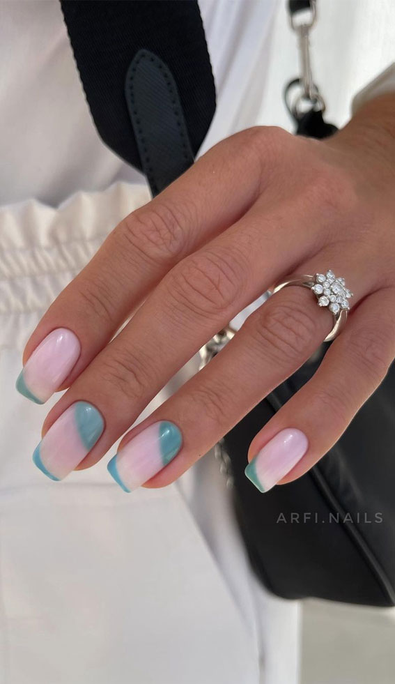 The Prettiest Summer Nail Designs We’ve Saved : Minimalist green tips and asymmetric