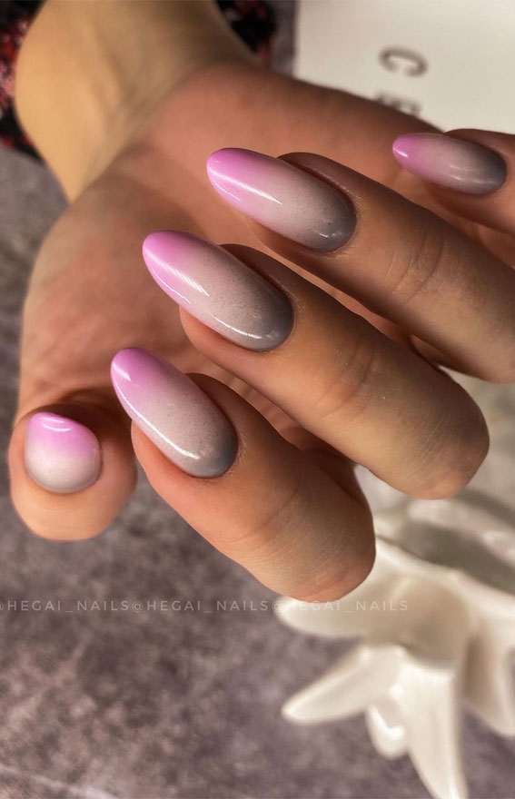 ombre smokey and pink nails, ombre grey and pink nails, summer nails, colorful nail art designs, swirl nails, retro nail art designs, nail art designs 2021, summer bright nails, coffin nail art designs #nailart #naildesigns