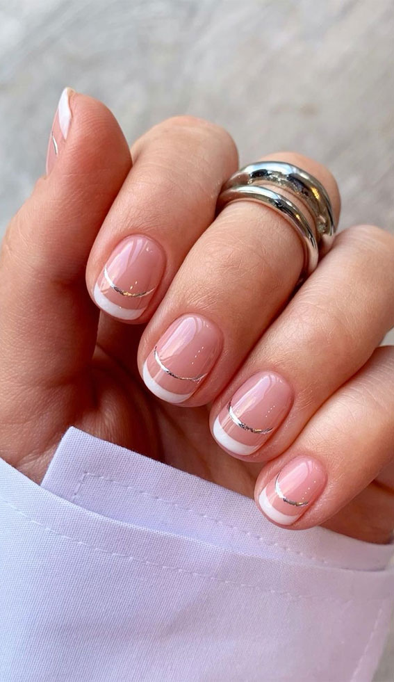 The Prettiest Summer Nail Designs We’ve Saved : French Nails with Silver Line