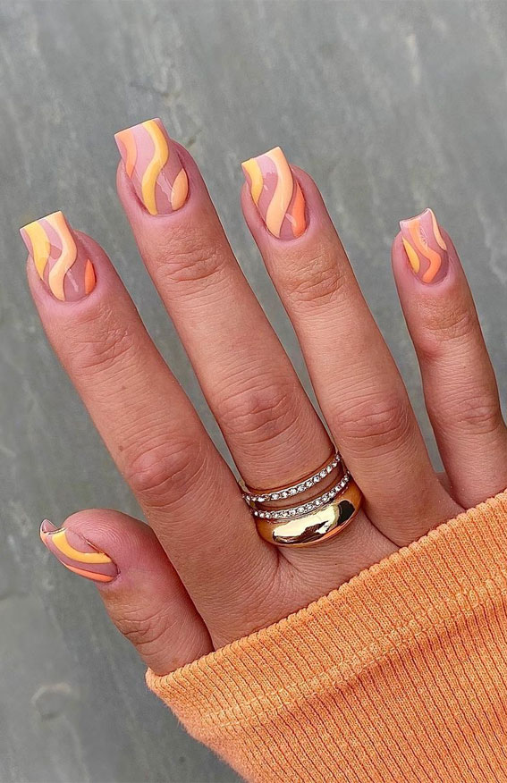 orange swirl nails, cute summer nails, summer nail designs, summer nails, nail art designs, nail designs 2021, summer nails 2021 #nailart #naildesigns