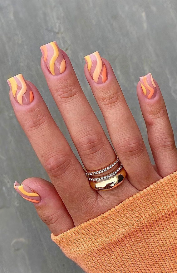 The Prettiest Summer Nail Designs We’ve Saved : Orange swirl nails