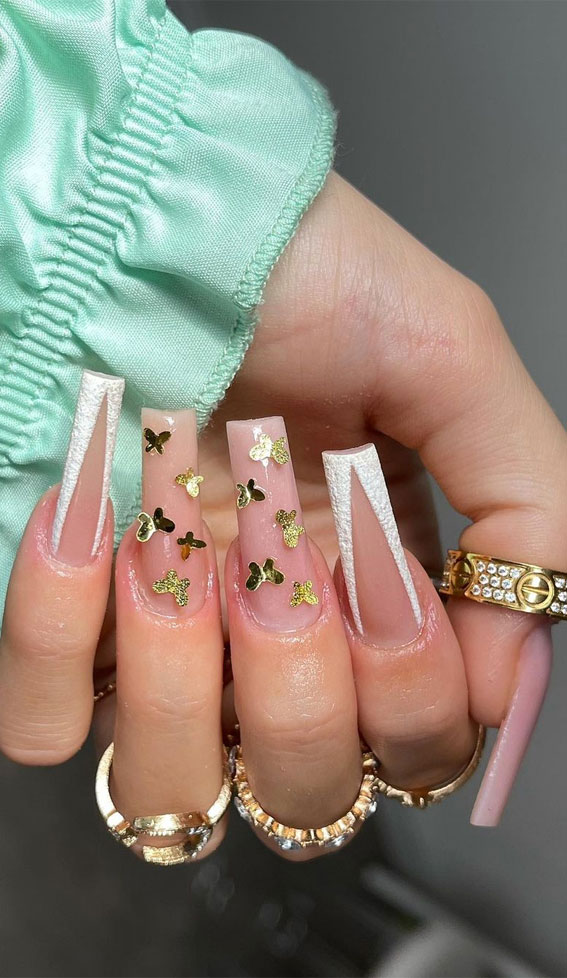 The Prettiest Summer Nail Designs We’ve Saved :  3D Gold butterfly nails
