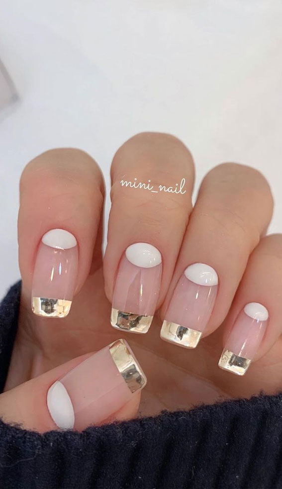 The Prettiest Summer Nail Designs We’ve Saved : Half Moon & Gold French Tips