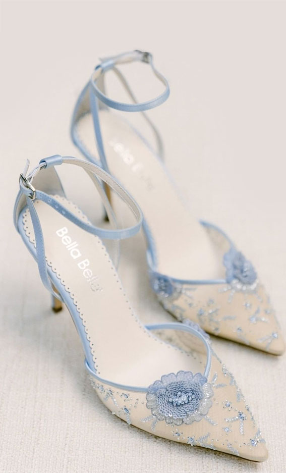 blue lace bridal heels, blue wedding shoes, bridal shoes, flat heels, flat sandals, wedding shoes, embellished shoes, wedding heels, pearl bridal shoes, summer flat shoes, elegant flat shoes #shoes #weddingshoes #bridalheels