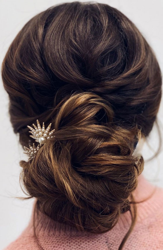 75 Trendiest Updo Hairstyles 2021 : Romantic Textured Updo with Pearl