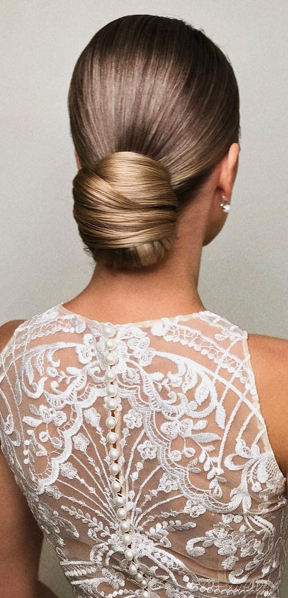 75 Trendiest Updo Hairstyles 2021 : Sleek bridal Low Bun