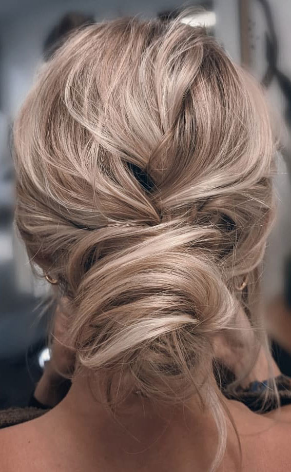 75 Trendiest Updo Hairstyles 2021 : Beautiful messy chignon for blonde
