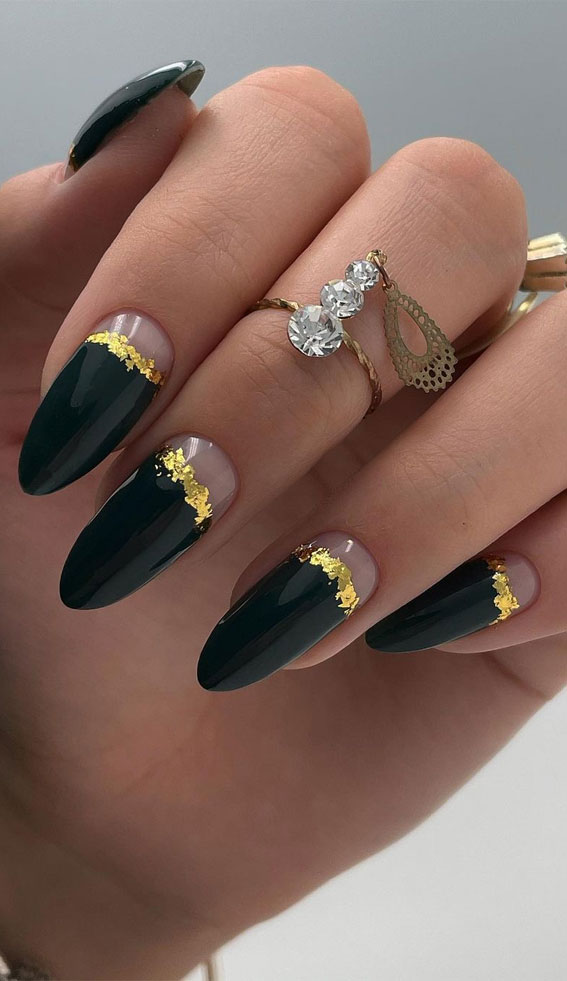 Stylish black nail art designs to keep your style on track : Black, Gold & Nude Nails