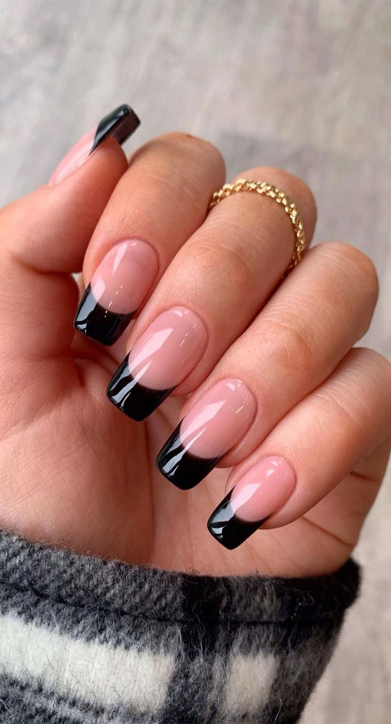 Stylish black nail art designs to keep your style on track : Black French Tip Nails