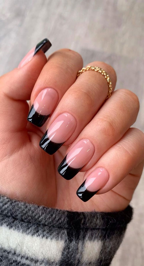 black french tip nails, black nail art designs, black nail art ideas,  i take you, black nail designs 2021, black nail ideas 2021, black nail designsshort, #itakeyouwedding simple black nail designs, black nail designs 2021, itakeyou , black nail polish #blacknails #blacknailart 