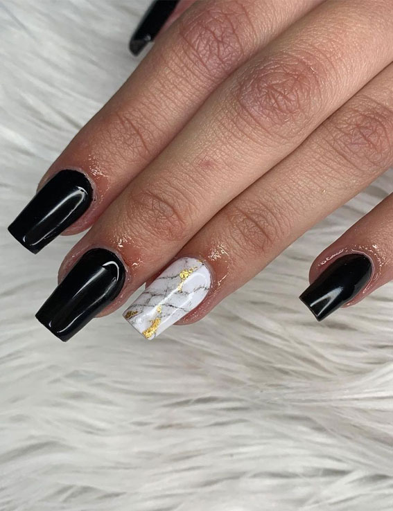 white marble and black nails, black nail art designs, black nail art ideas,  i take you, black nail designs 2021, black nail ideas 2021, black nail designsshort, #itakeyouwedding simple black nail designs, black nail designs 2021, itakeyou , black nail polish #blacknails #blacknailart 