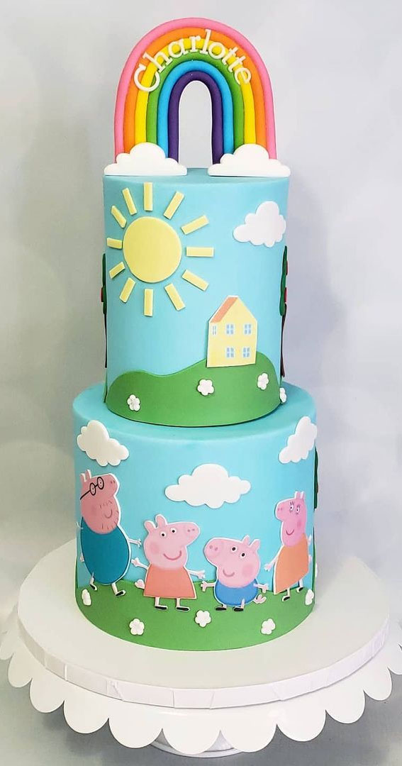 peppa pig birthday cake, peppa pig cake, two tier birthday cake , children birthday cake, peppa pig birthday cake decorating ideas