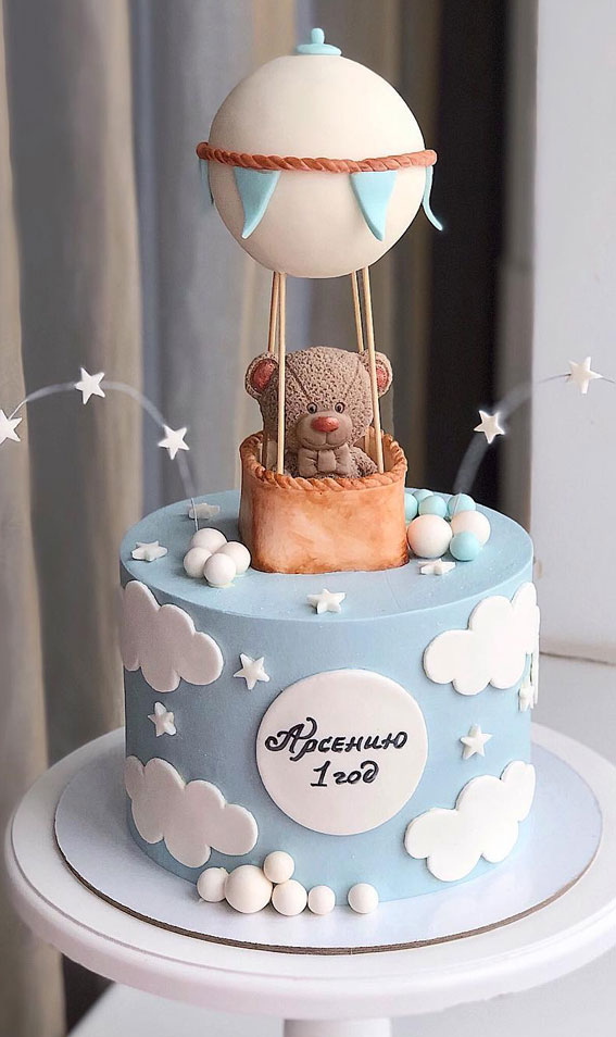 37 Best kids Birthday Cake Ideas : Hot Air Balloon 1st Birthday Cake